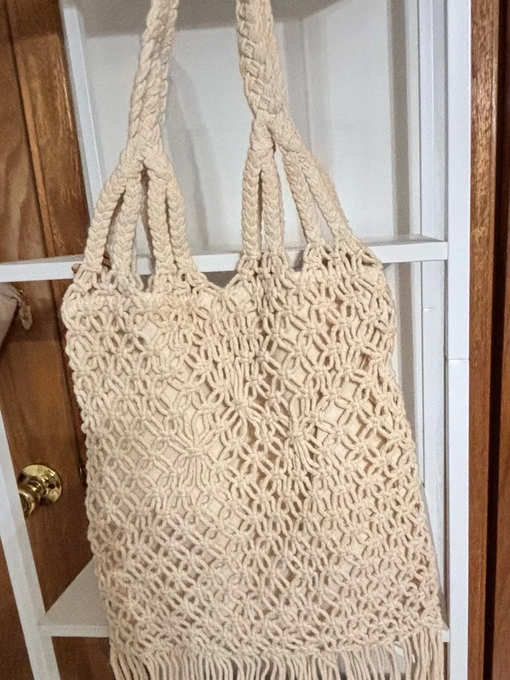 Polo by Ralph Lauren Cream Macramé Fringe Tote